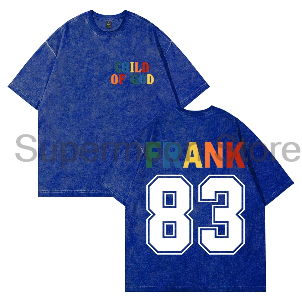 فورست فرانك جولة الطفل من الله الجزء الثاني 83 شعار غسلها تي شيرت Crewneck قصيرة الأكمام القطن المحملة النساء الرجال ملابس الشارع الشهير