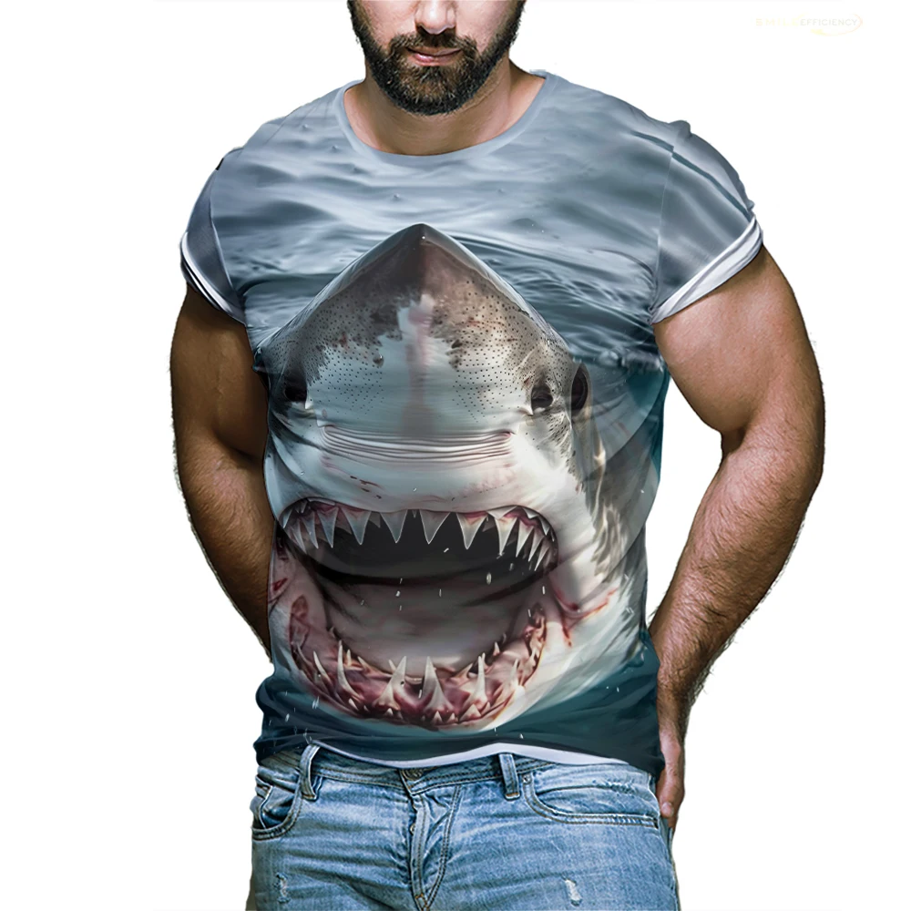 Deep Sea Shark 3D Print Fun Men's T-shirts Sharp Teeth Sea Fishing Outdoor Casual Short Sleeve O Neck Tops Unisex Kid's T Shirt