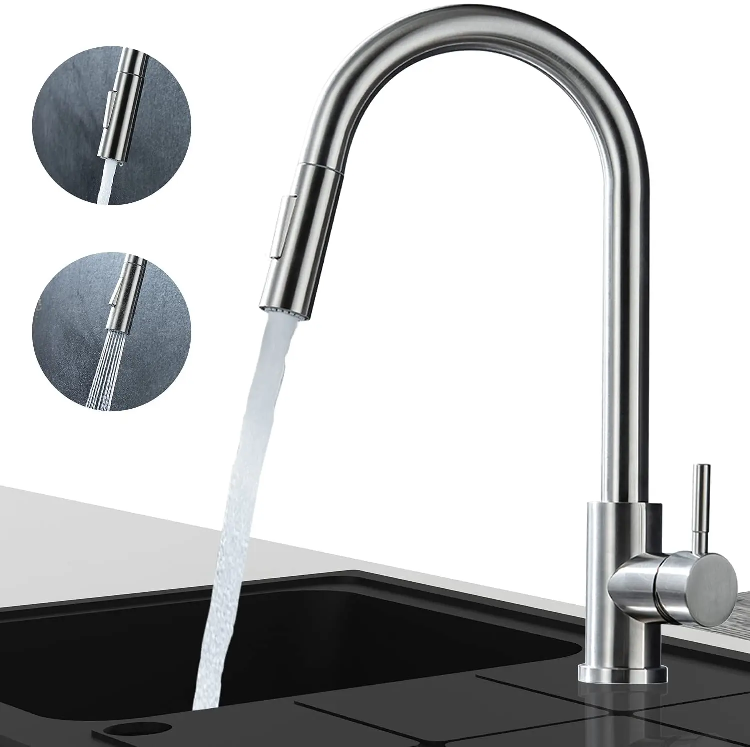 

BANGPU Pull Out Kitchen Sink Faucet Single Hole with Pull Down Sprayer Single Hole Kitchen Faucet Mixer Tap, Brushed Nickel