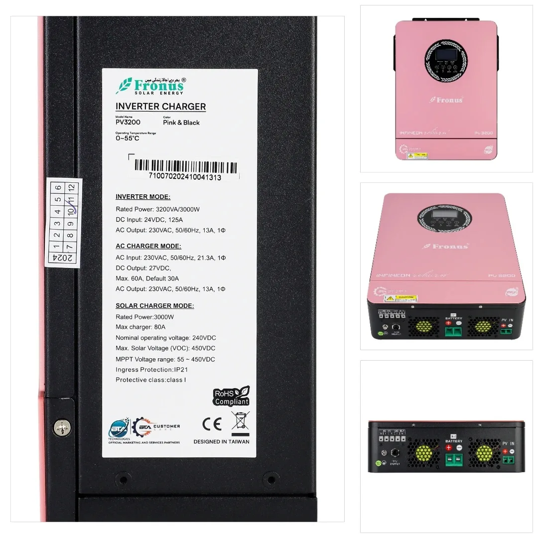 ECGSOLAX Hybrid Solar Inverter 3KW 1.8KW 12V/24V Inverter Off Grid Built in 80A MPPT Controller Pure Sine Wave 450VDC with wifi