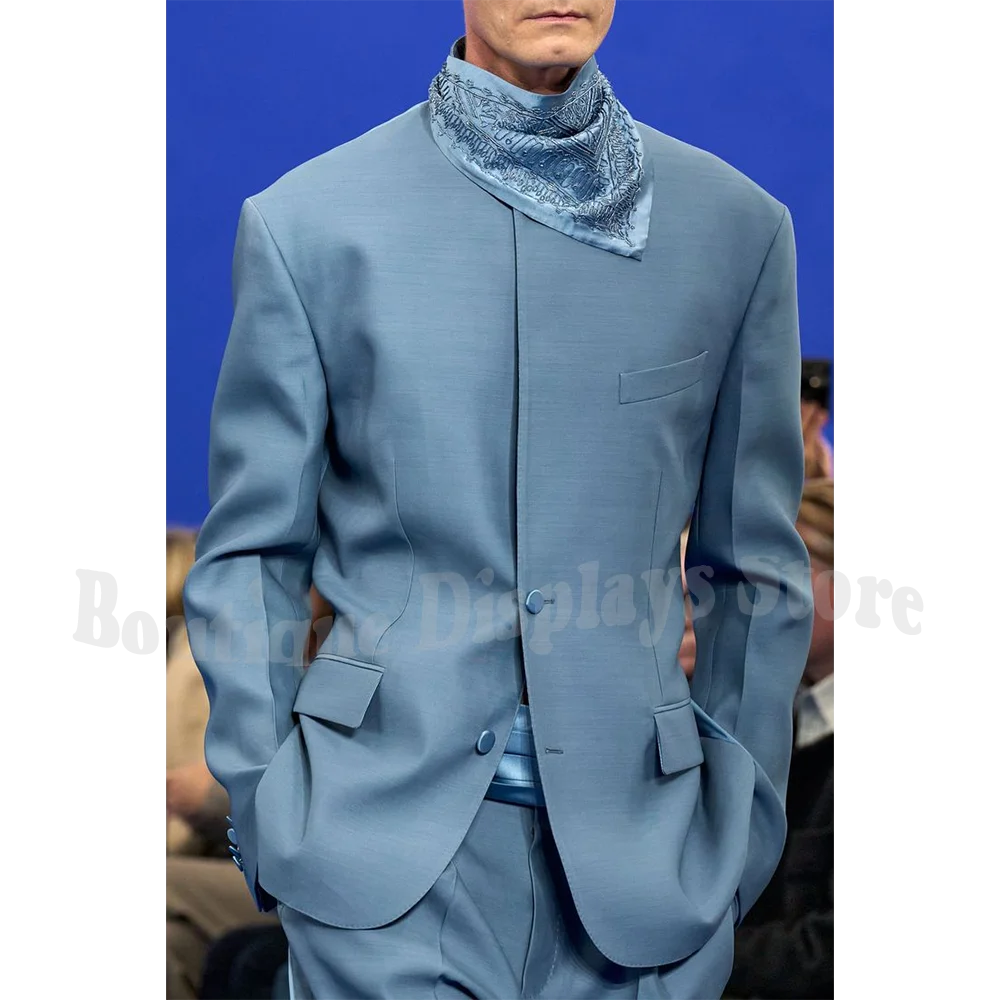 

High Quality Suit Set Two Piece Classic O-Neck Single Breasted Slim Fitted Front Flat Guest Wedding Groom Formal Clothes