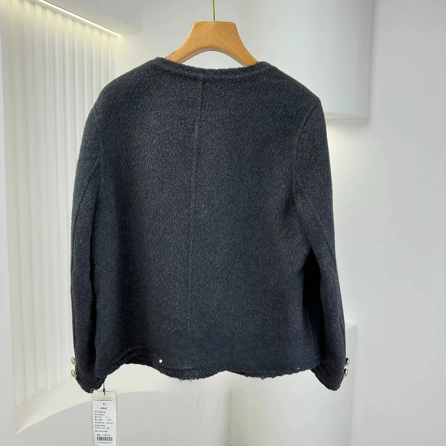 Women's Woolen Coat Round Neck Casual Short Jacket for Autumn and Winter