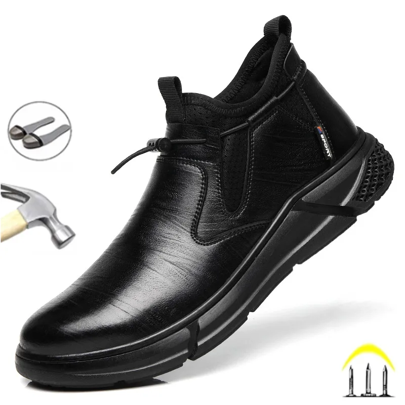 

2023 Men Casual Shoes Black Leather Waterproof Boots Slip on Formal Loafers Men Moccasins Italian Black Male Work Shoes