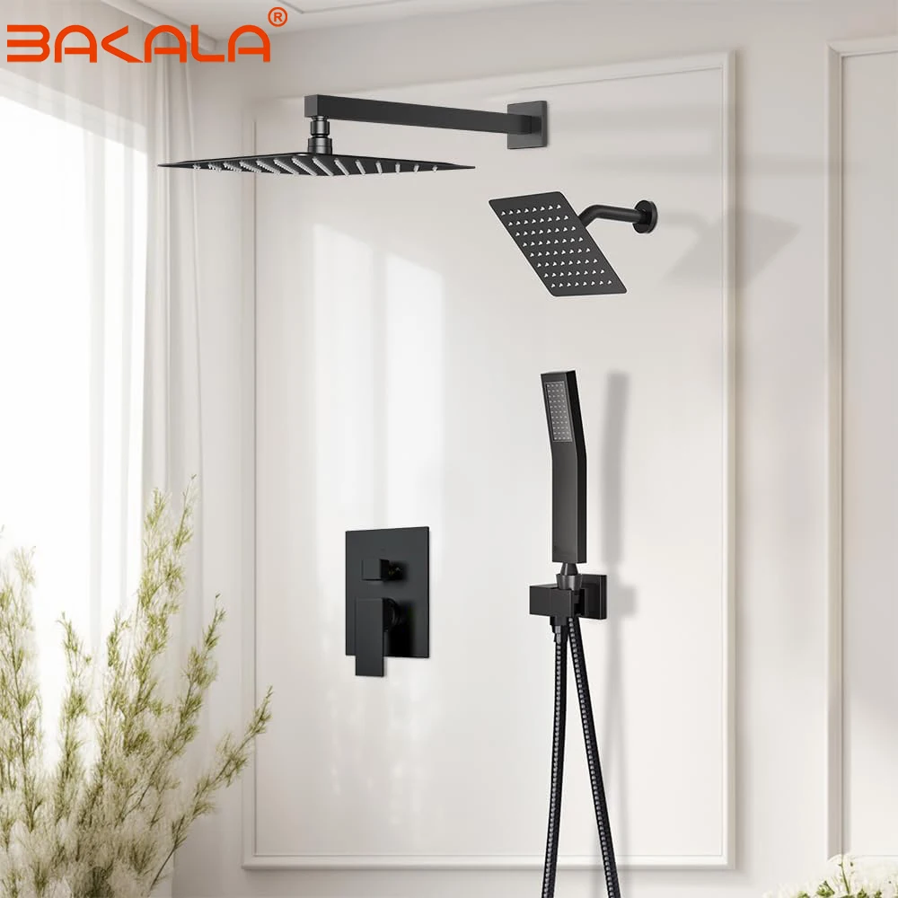 

Shower Faucet Sets Shower Systems Matte Black,12+6" Dual Rain Shower Head with Handheld Spray for Two People, Ceiling Mount Rain