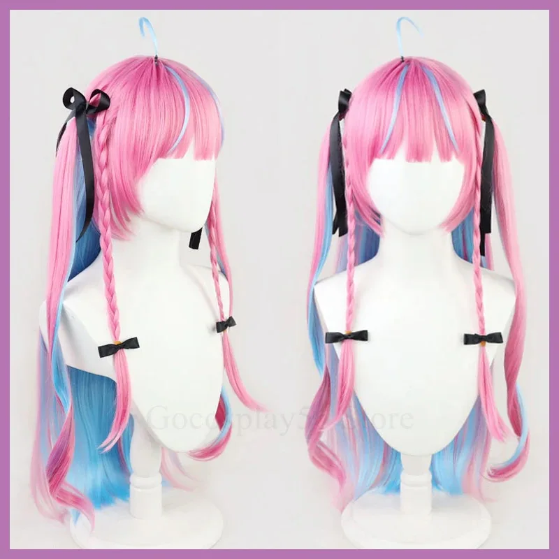 

2025 VTuber Minato Aqua Wig Mixed Blue Pink Straight Braids Girls Cosplay Long Braided Synthetic Hair Role Play