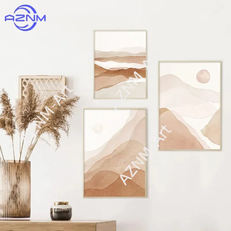 1/3PCS ，Watercolor Landscape Sunrise Abstract Geometry Morandi art minority decorative paintings