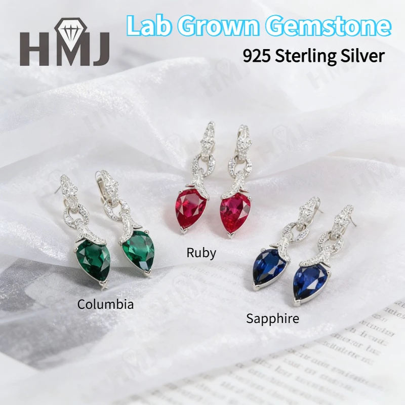 

Серьги из выращенных в лаборатории колумбийских изумрудов/рубинов/сапфиров, серебро 925 пробы, грушевидная огранка, изысканные ювелирные изделия, подарки на День матери для женщин