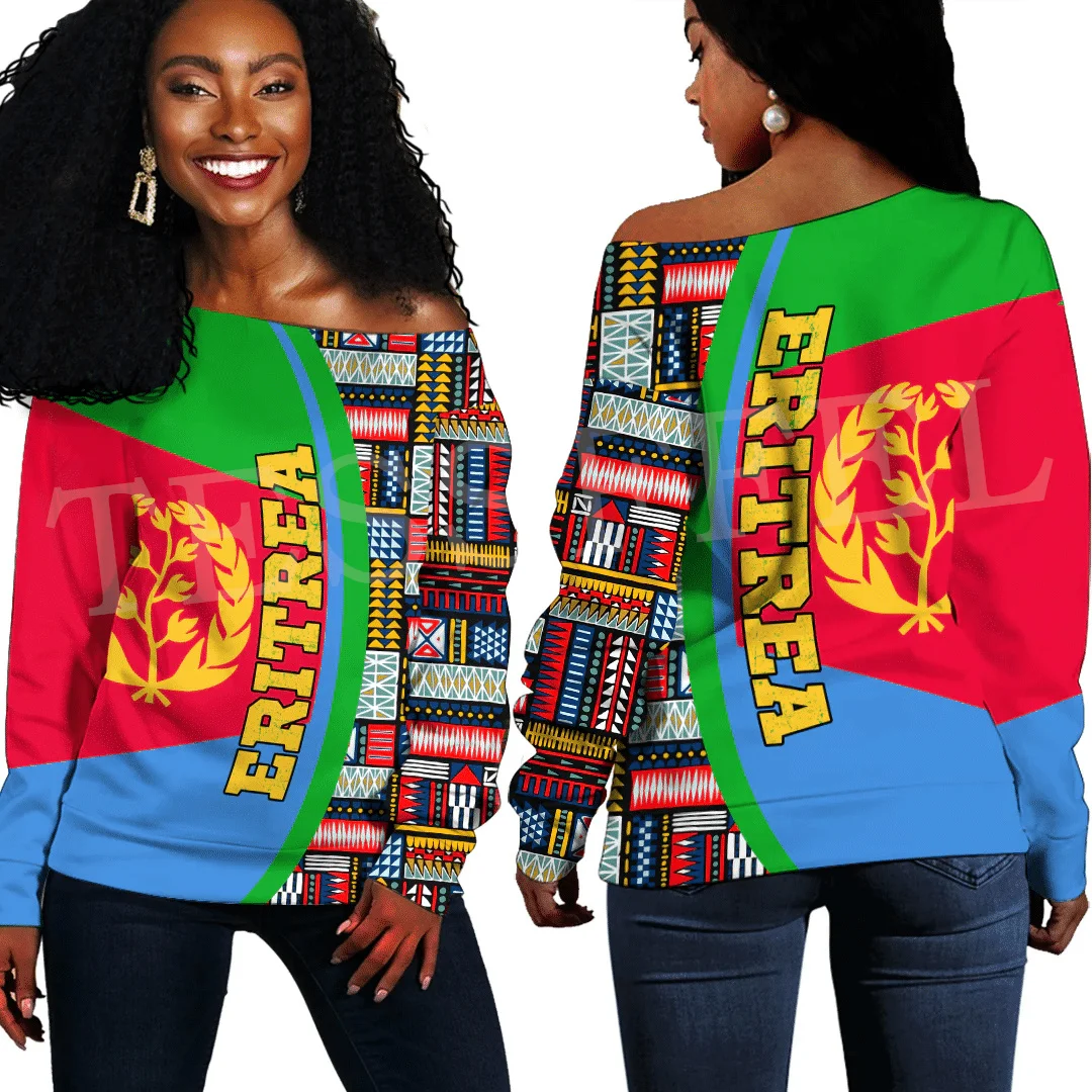 NewFashion Africa Country Eritrea Flag Retro Tribe Off Shoulder Sweatshirt Long Sleeves 3DPrint Harajuku Women Funny Casual AX4