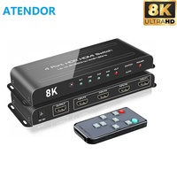 8K@60hz HDMI-compatible Switch 4 In 1 Out Auto Switch IR Remote Control 4K@120Hz HDR Dolby Vision DTS Dolby Atmos AC3 for PS5
