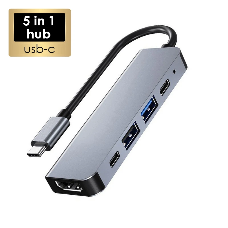 5 in 1 Type C USB 3.1 to 4K@30Hz HDTV PD 100w 5Gbps USB3.0/2.0 Ports Aluminium Alloy Hub USB-C Data Sync OTG for Macbook Laptops