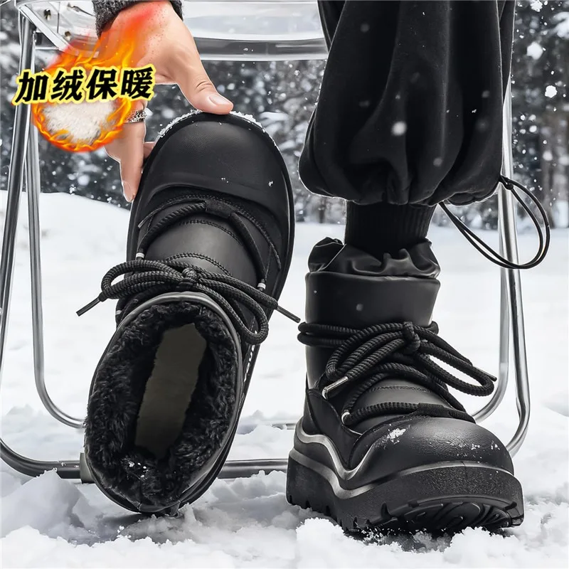 Men Shoes Winter Thick Plush Waterproof Snow Boots Men's Warm Cotton Shoes Outdoor Casual Non Slip Boots High Top Ankle Boots