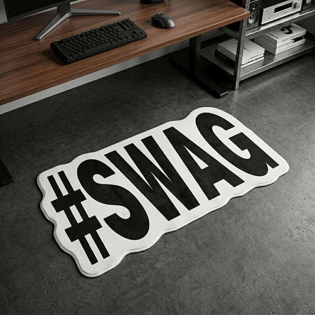 VIKAMA Swag Carpet Fun Text Rug Cool Bedroom Decor Rug Doormat Easy to Clean Game Room Floor Mat Carpet For Living Room Home Dec