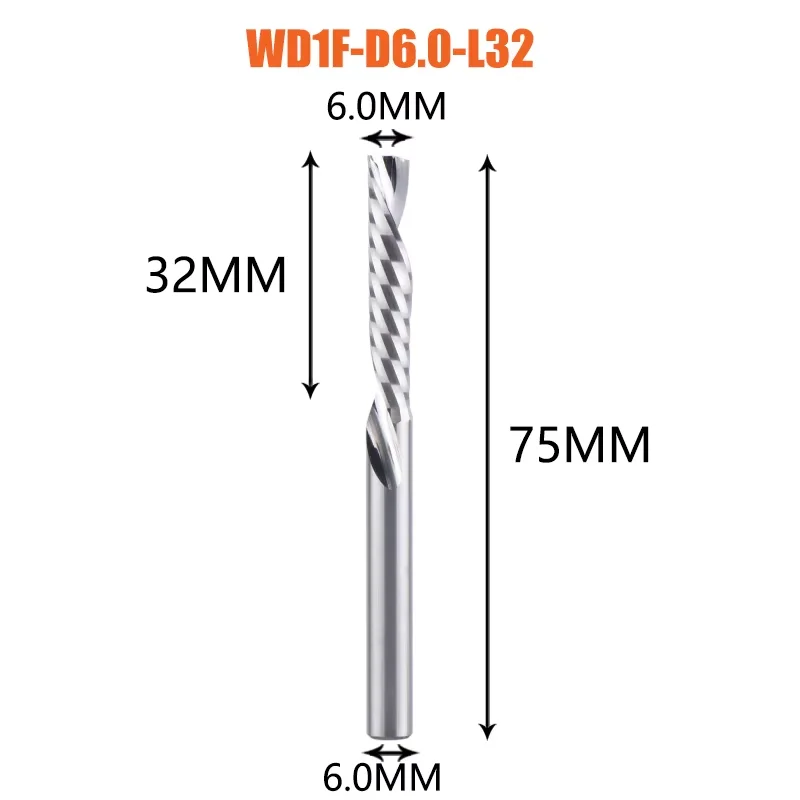 1 st AAAAA enkele fluit spiraal frees 3.175 schacht spiraal aluminium molen CNC 3D graveren carving bit voor houtbewerking Down cut
