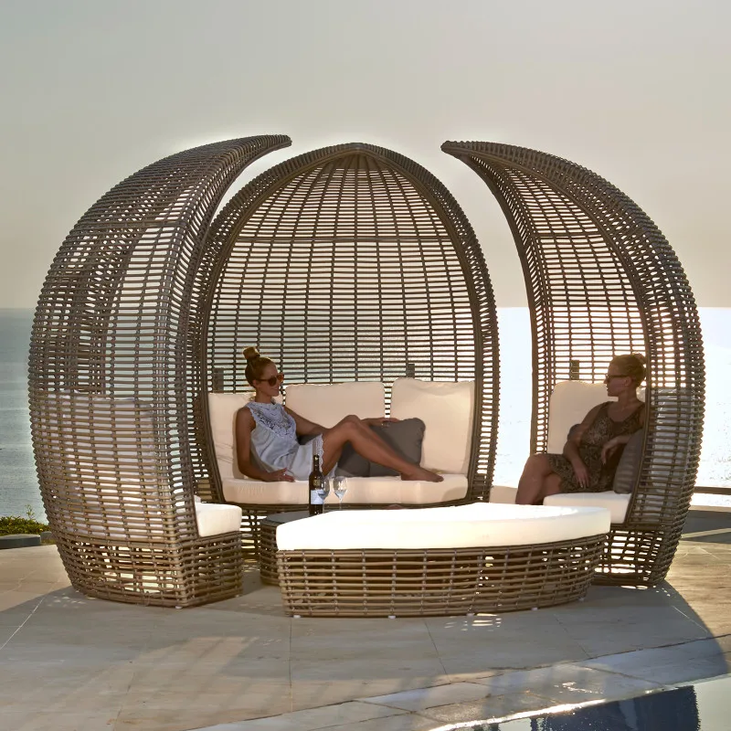 & Customization All Weather Rattan Daybed Outdoor Garden Patio Wicker Sunbed Lounger