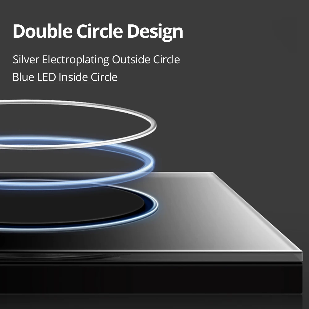 Wallpad Black Glass Panel With Large Circle Blue LED Indicator Wall Light Switch and Socket Round Button Electric Outlet