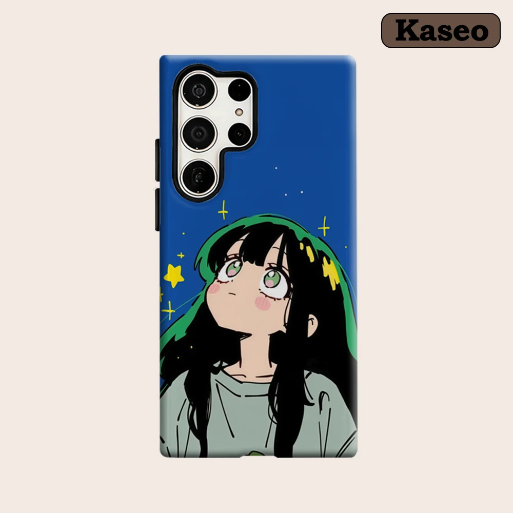 

Kaseo Phone Case for Samsung Galaxy S26 S25 Ultra S24 S23 Ultra Plus Shockproof Double Layer Starry Night Green Haired Cover