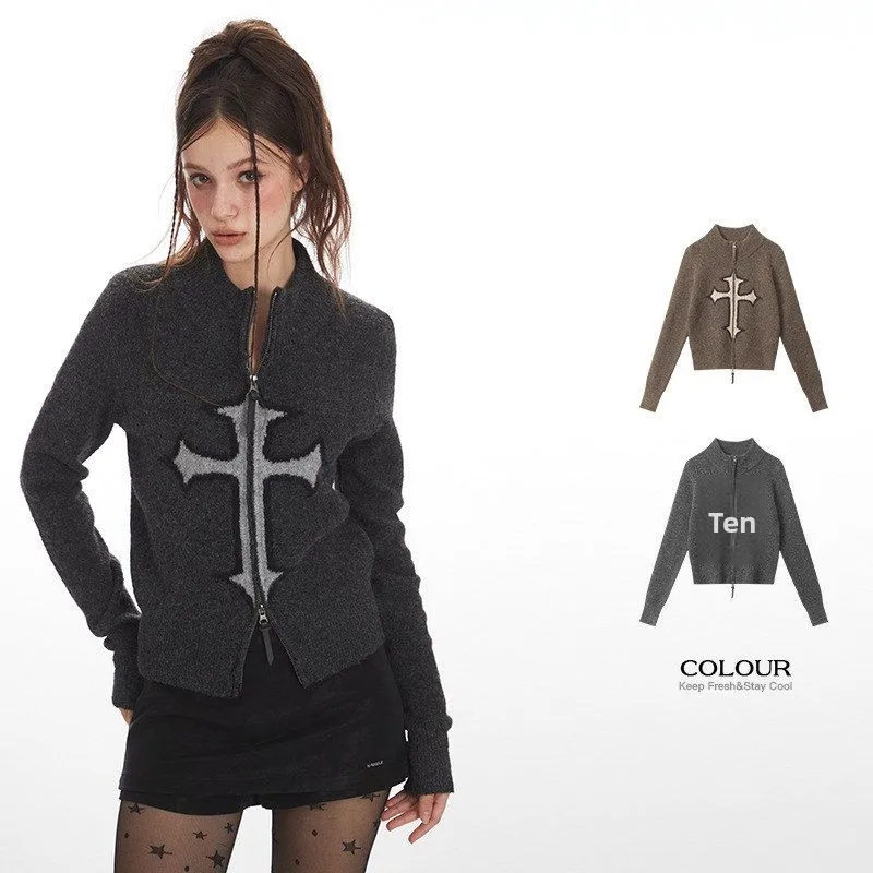 

HeyHenry Ретро Американский вязаный свитер на молнии Long Sve Slim Fit Base Layer ort Sle с открытым кардиганом для женщин