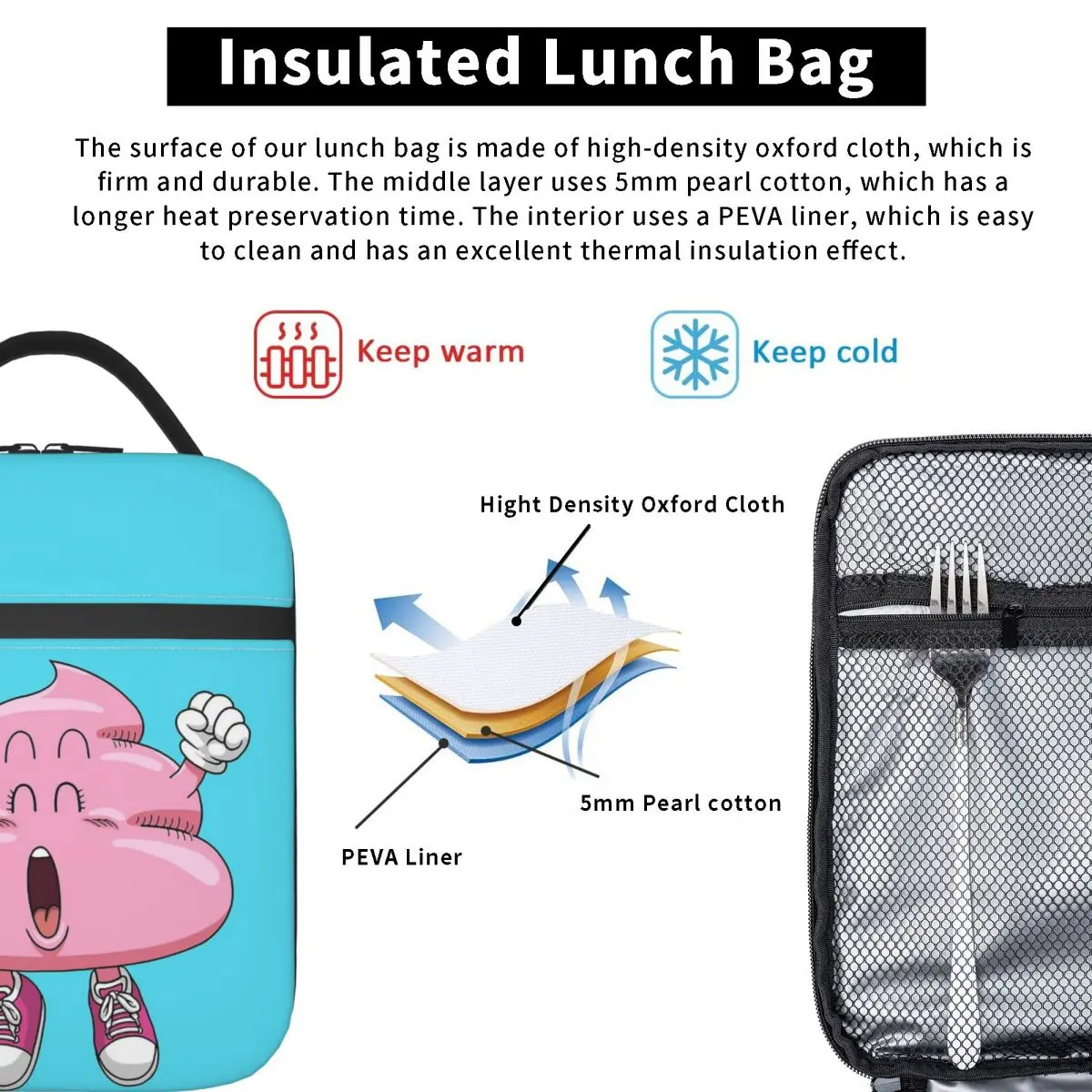 Dr Slump Arale's Pink Poop (8) Insulated Lunch Bag for Women Children Portable Food Boxes Thermal Lunch Box Tote