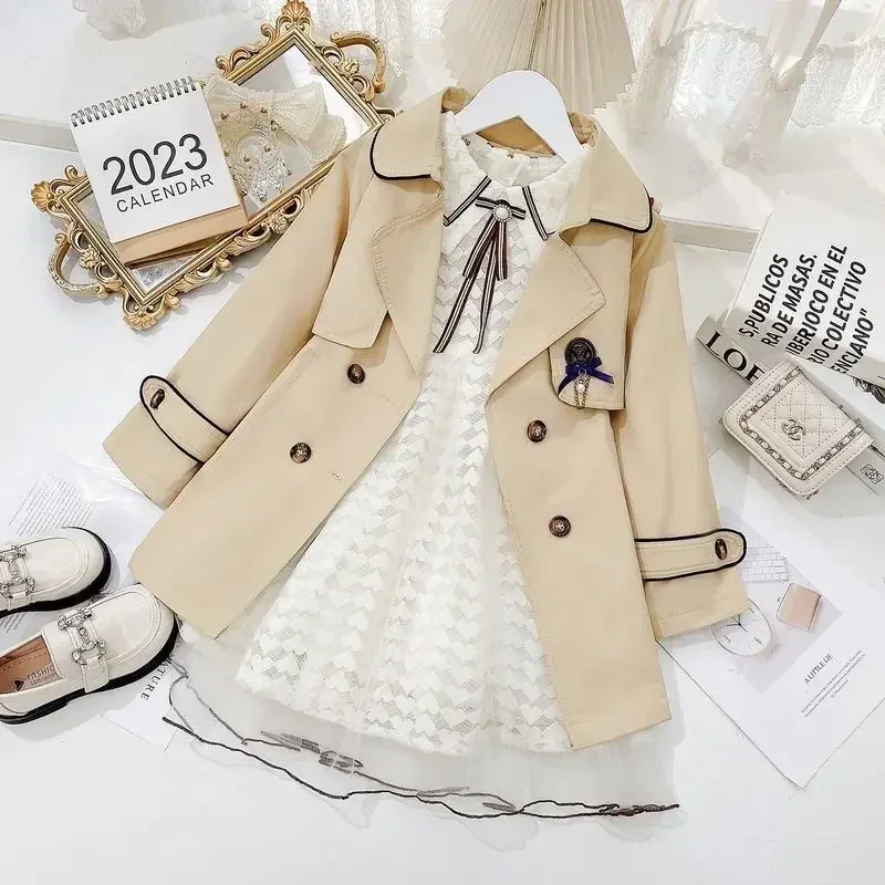 

4-14 Years Spring Autumn Girls Windbreaker Trench Coat Windproof Children Kid's Mid-Length Jacket Coat Baby Teenagers Overcoat