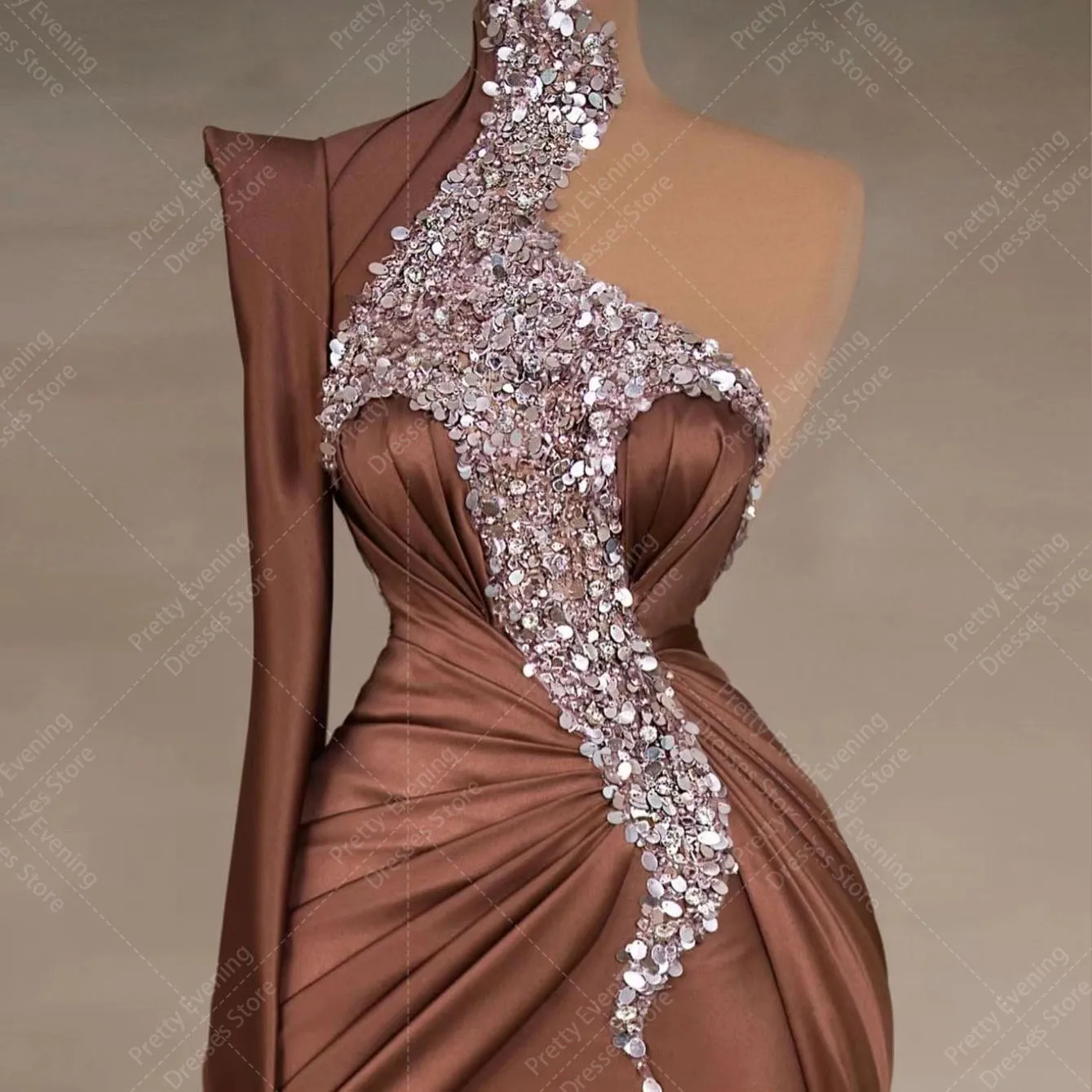 Brilho-Vestidos femininos de noite com lantejoulas de um ombro, gola alta, formal, elegante, festa, vestidos de baile, sereia, sexy, 2024