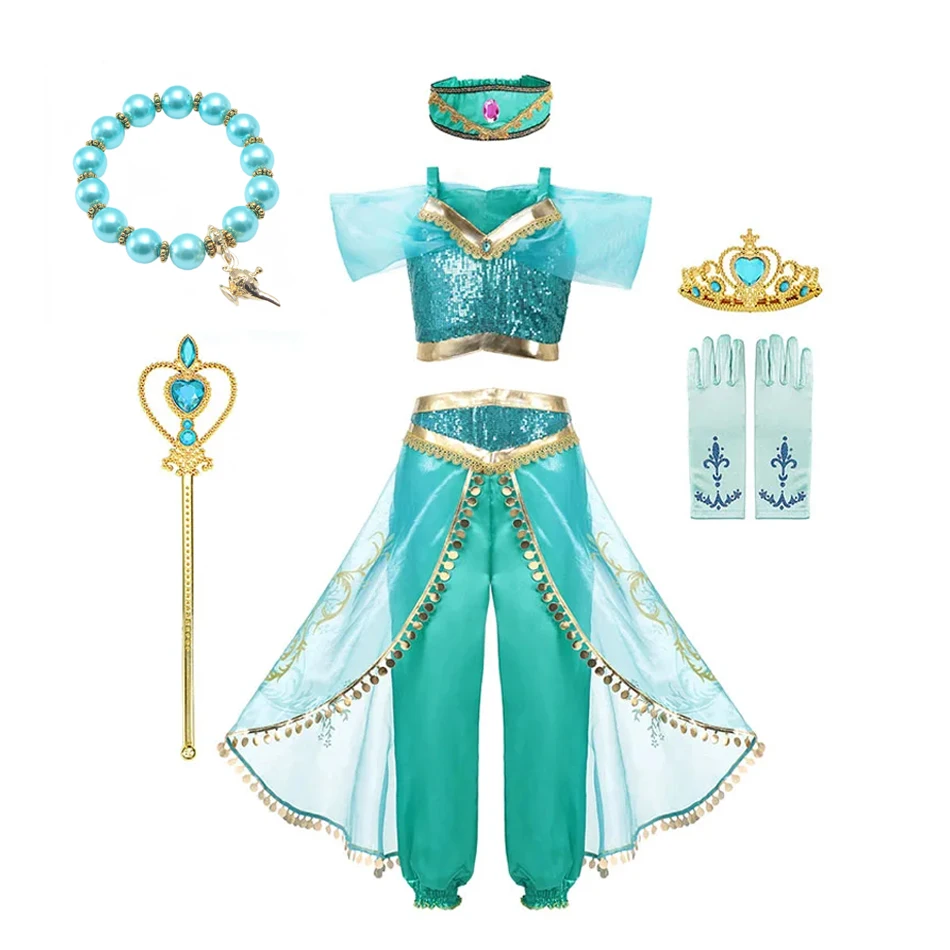 Jasmine Princess Dress Princess Dress Up Of Aladdin The Magic Lamp Costume Girls Birthday Party Halloween Fantasy Top Pants