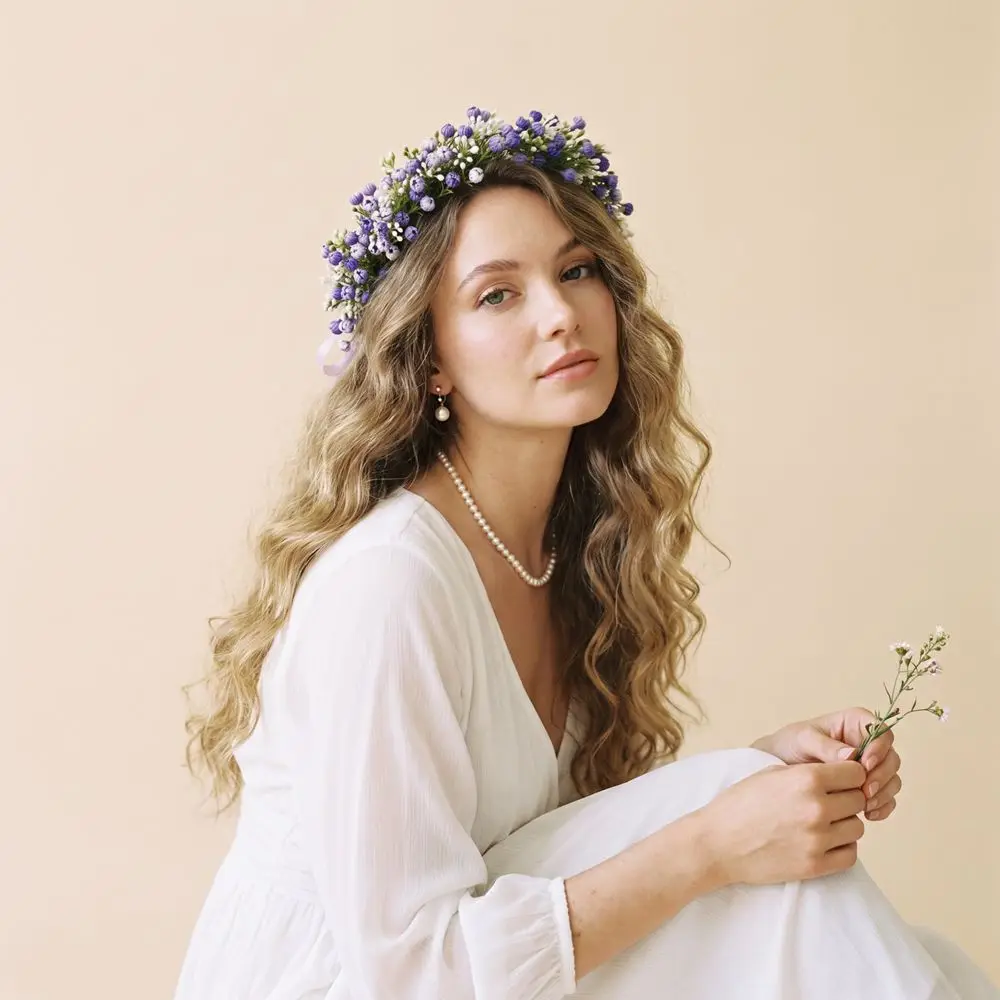 Fashion Simulated Flower Floral Headband Korean Style Garland Flower Crown Boho Style Hairband Wedding Headpiece Birthday Party