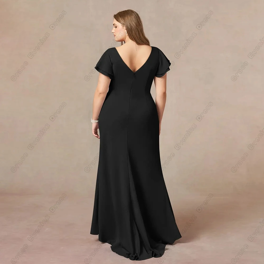 Black Plus Size Mother of Bride Dresses for Women Short Sleeve Chiffon Wedding Party Dresses with Ruffles 2024 Robe De Soirée