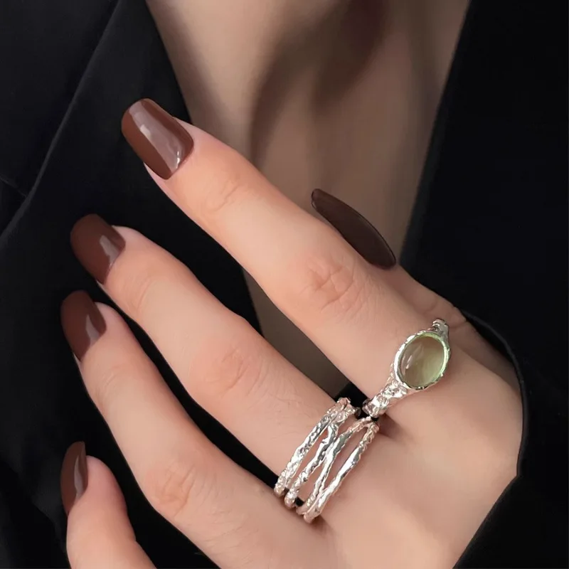 

VENTFILLE 925 Sterling Silver Green Crystal Ring for Women Girl Gift Texture Overlapping Hollowing Out Jewelry Gift Dropshipping