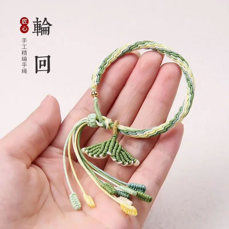 New Bracelet Ins Niche Design Woven Hand Rope Cute Girl Handmade Fishtail Adjustable Hand Rope Macaron Color Girlfriend