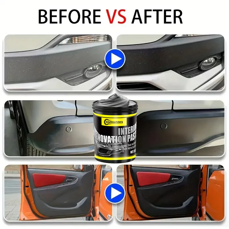 Car Interior Seat Leather Repair Cream, Car Plastic Repair Agent, Restores Black Shine - Long-Lasting Car Polish, Suitable for D