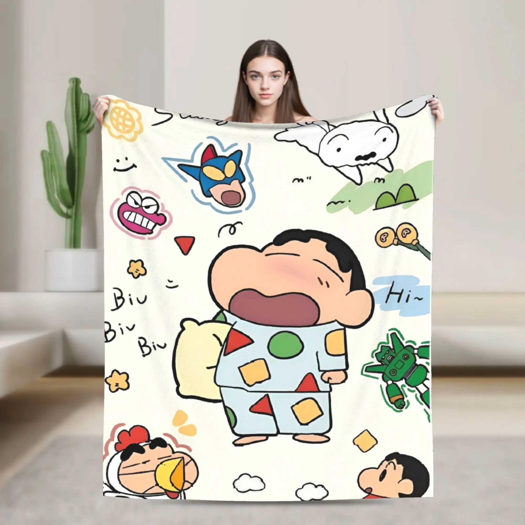Cartoon Crayon Shin chan Knitted Blanket Fleece  Soft Throw Blankets for Outdoor Travel Bed Rug