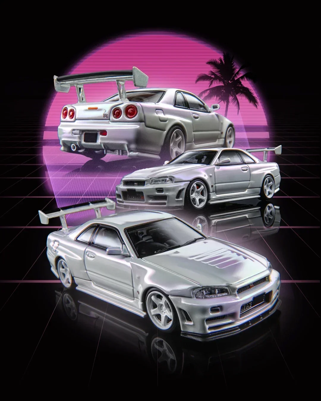 

FUJI 1:64 R34 Nismo Z-Tune High Wing White Diecast Model Car