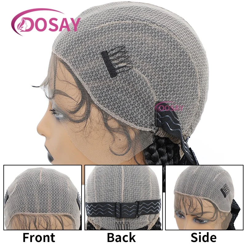 باروكات مضفرة من الدانتيل بالكامل مقاس 36 بوصة للنساء، ضفائر كورنو صناعية طويلة مع شعر أطفال، شعر مستعار أسود أفريقي