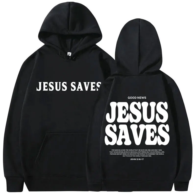 Christian Good News Jesus Saves for God So Loved Bible Verse Hoodie Autumn Winter Men Women Fashion Casual Oversized Sweatshirt