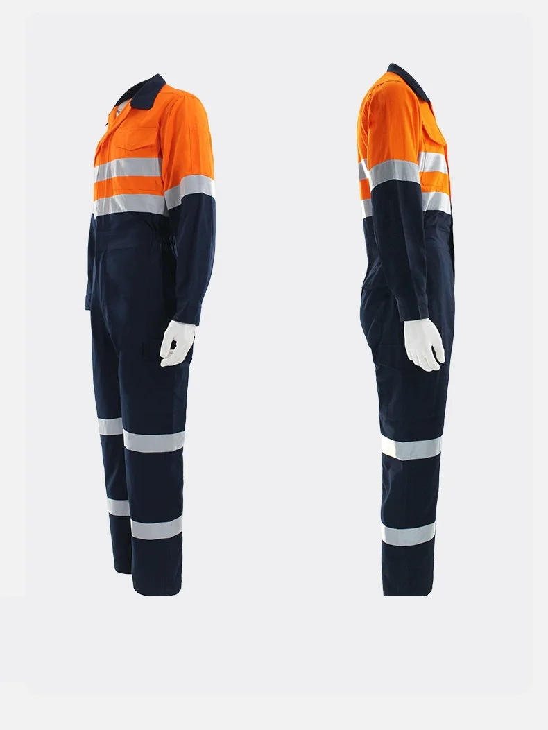 100% cotton working overalls hi vis safety Work clothing reflective stripes factory workshop mechanics coveralls coal miner Suit