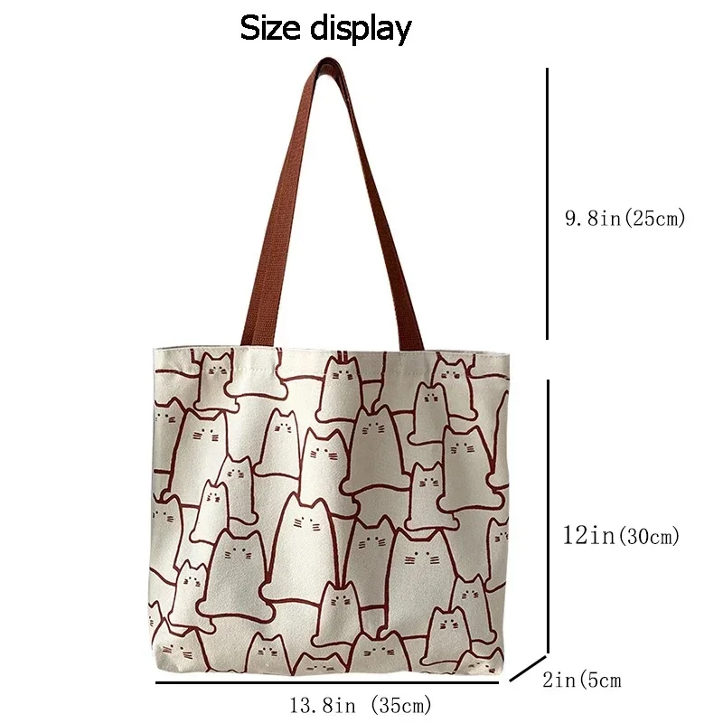 Canvas Bags Handbag for Women Shopper Cute Cat Tote Bag with Zipper Designer Bag Japanese Style Cartoon Small Shoulder