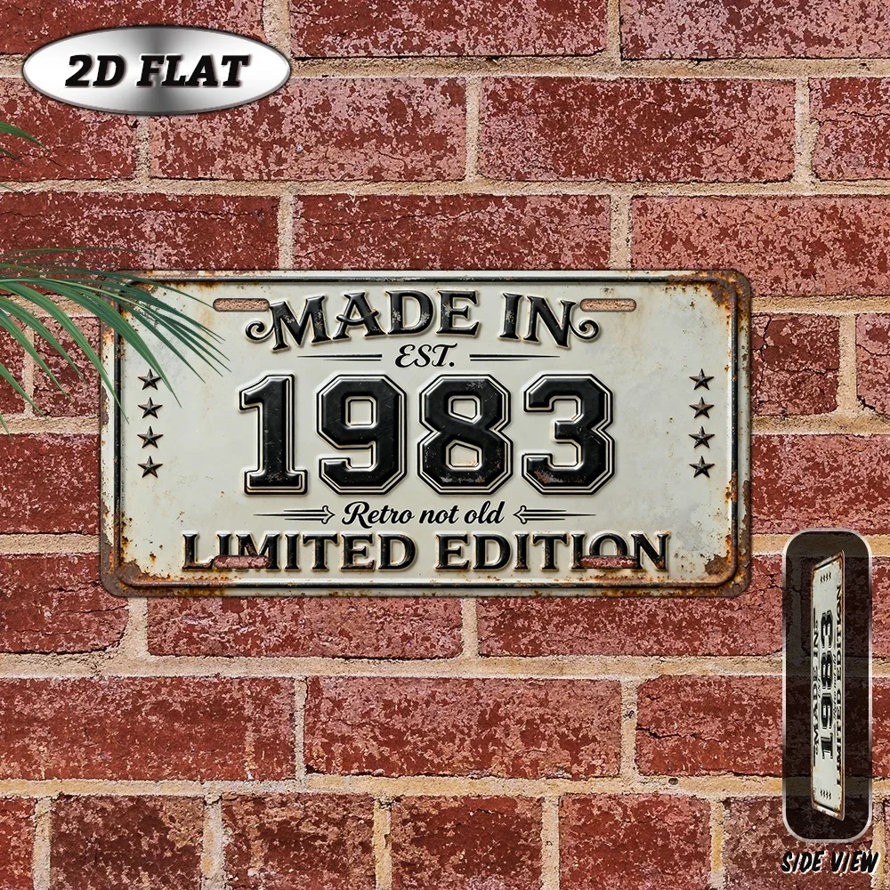 1pc 2D Flat Made In 1983 Limited Edition Vintage License Plate Metal Sign Wall Decor for Man Cave Balcony Living Room Gift
