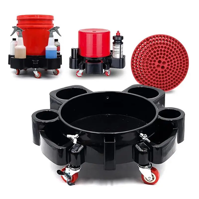 Car Wash Bucket Base Removable Bucket Mover With 5 Wheels Heavy Duty Washing Roller Bucket Trolley Easy Push Car Washing Tools