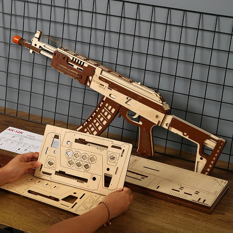 

Wooden AK12 Toy Rifle Puzzle - Boys' Educational Building Blocks Replica Non-Toxic Eco-Friendly Fun Assembly Desktop Decor