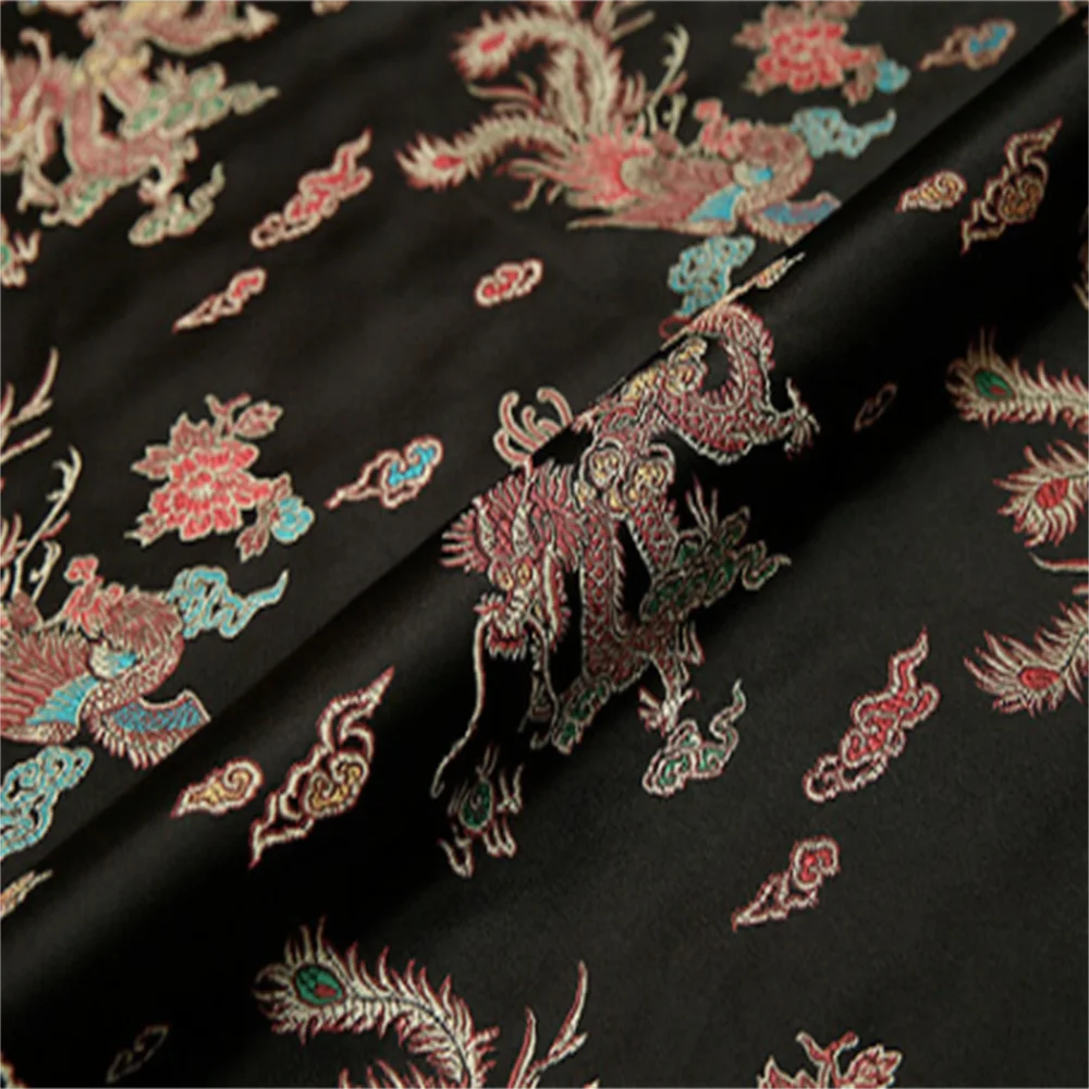 ผ้าโพลีเอสเตอร์ผ้า Dragon และ Phoenix รูปแบบผ้า Jacquard จีนแบบดั้งเดิมชุดแต่งงาน