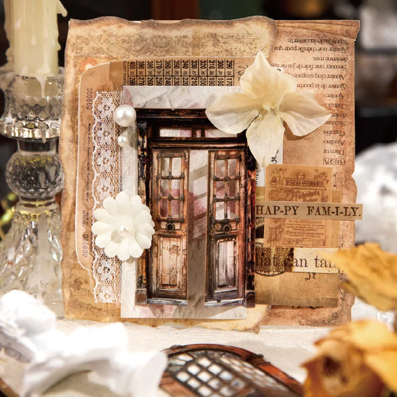 

Mr Paper 10pcs/bag Vintage Wood Door Skin gateway series hard card stickers DIY handbook decorative stickers