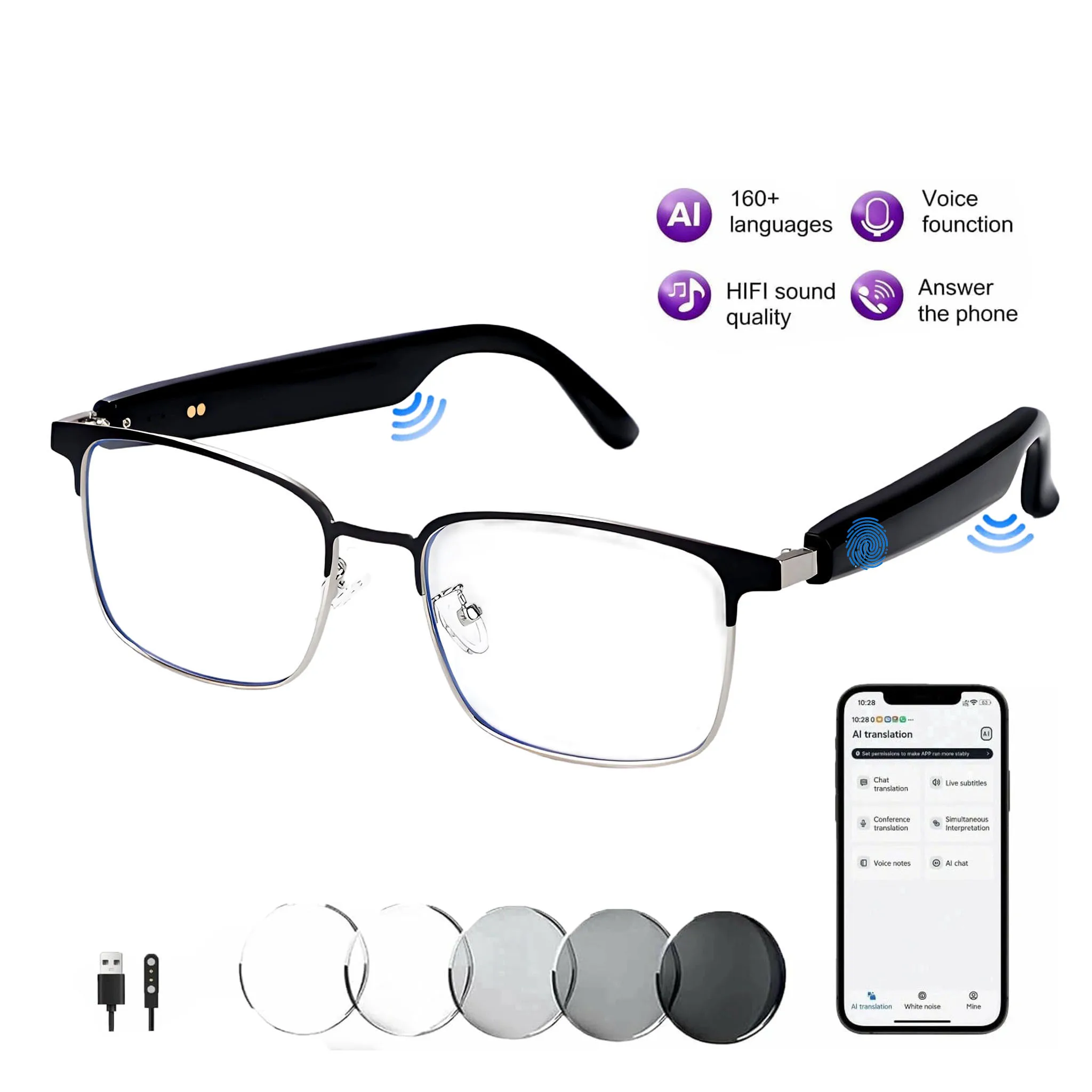 Smartglasses Hands-Free Open-Ear Speakers Sunglasses Language Wireless Audio Smart Bluetooth Glasses for Office Baseball Fishing