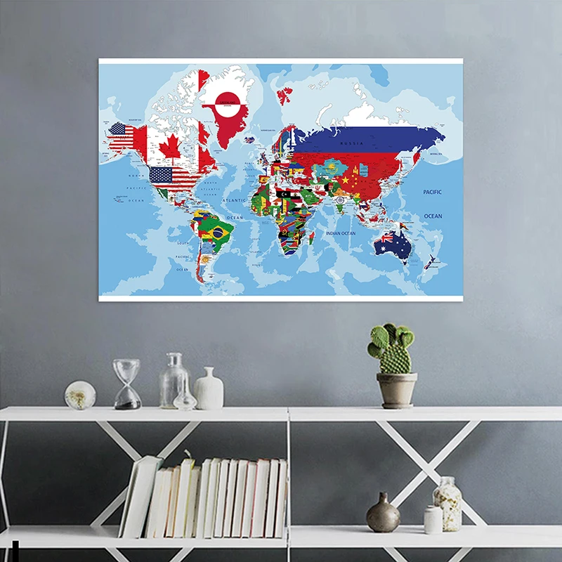 The World Map 225*150cm Poster seni dinding lukisan kanvas tanpa tenun cetak tanpa bingkai ruang tamu dekorasi rumah perlengkapan mengajar sekolah