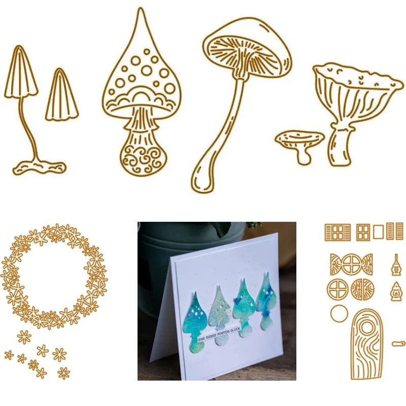 Mushrooms with Little Houses Labels Metal Cutting Dies New Arrival 2026 DIY Molds Scrap Booking Paper Making Die Cuts Crafts