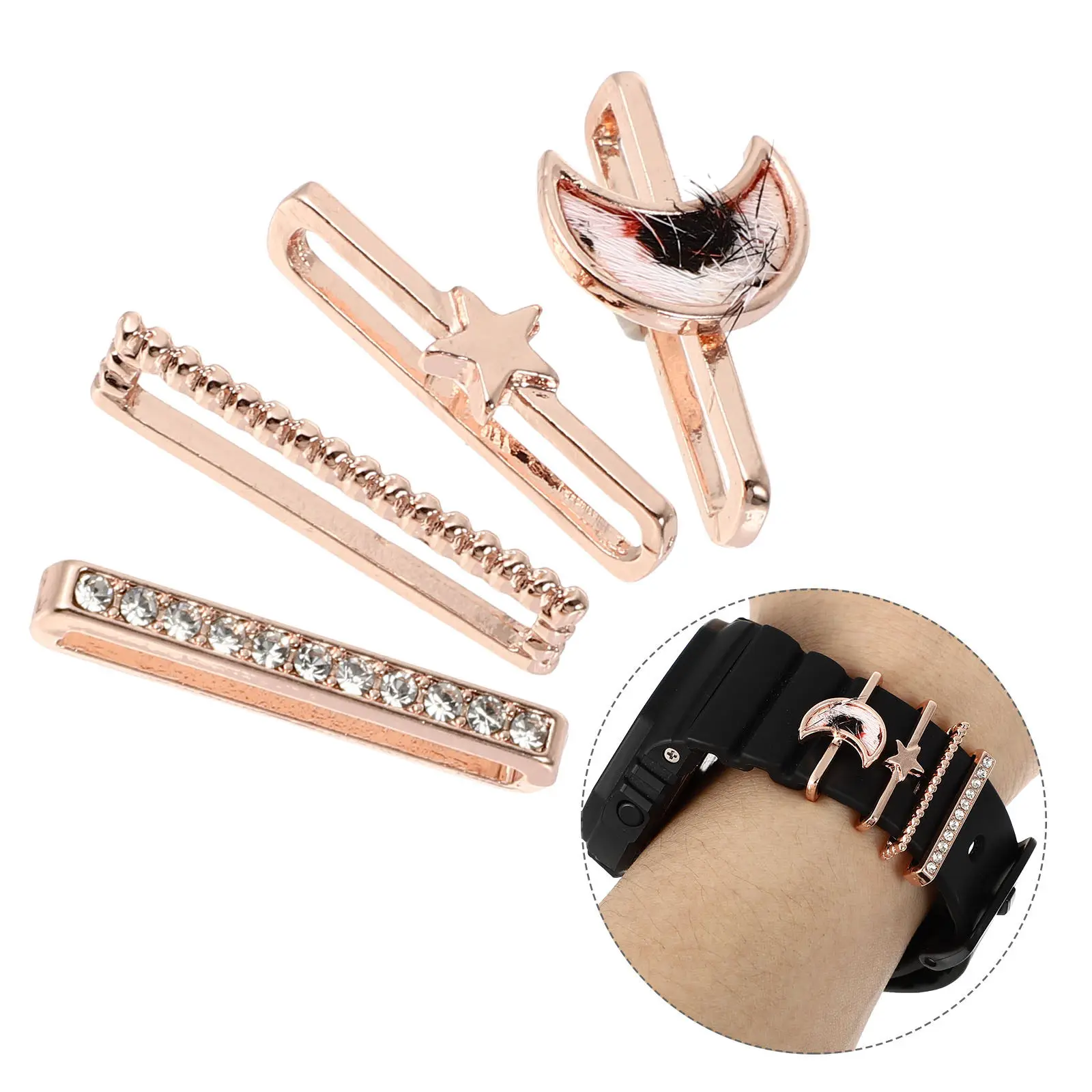 4Pcs Watch Band Decorative Charms Lightweight Zinc Alloy Rings for Smartwatch Bands Watchband Charms