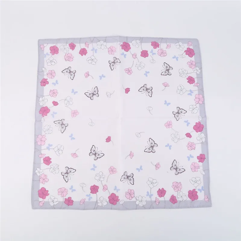 3 Stück 45 x 45 cm quadratisches Baumwoll-Taschentuch mit Schmetterlings- und Rosenblumenmuster für Damen, Damen-Handtuch, Hochzeit, Party, Geschenk, Furoshiki – Detail 2