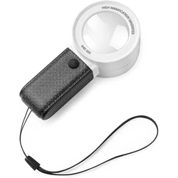 30X Magnifying Glass Jewelry Loupe With LED Light Handheld Jewelers Eye Magnifier Portable Double Lens For Coins Map Stamps Gems