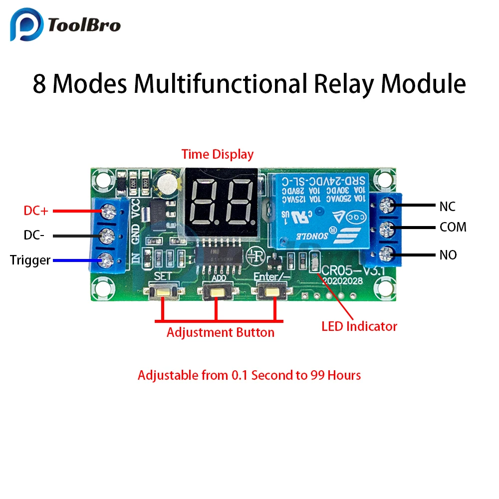 Multifunction LED Digital Time Delay Relay Module Cycle Timing Timer Delay Trigger Control On Off Relay Switch DC 5V 12V 24V