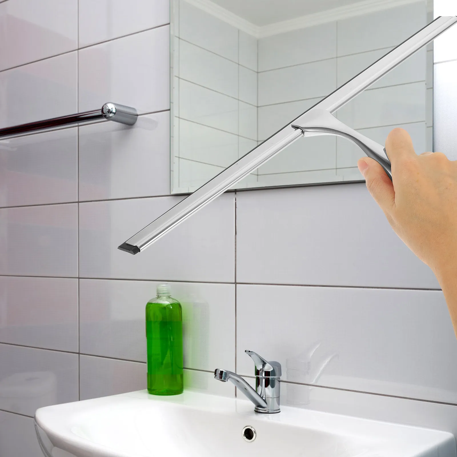 Premium Stainless Steel Shower Squeegee for Glass Doors Mirrors Windows Tiles Bathroom Kitchen Laundry Room Professional Glass