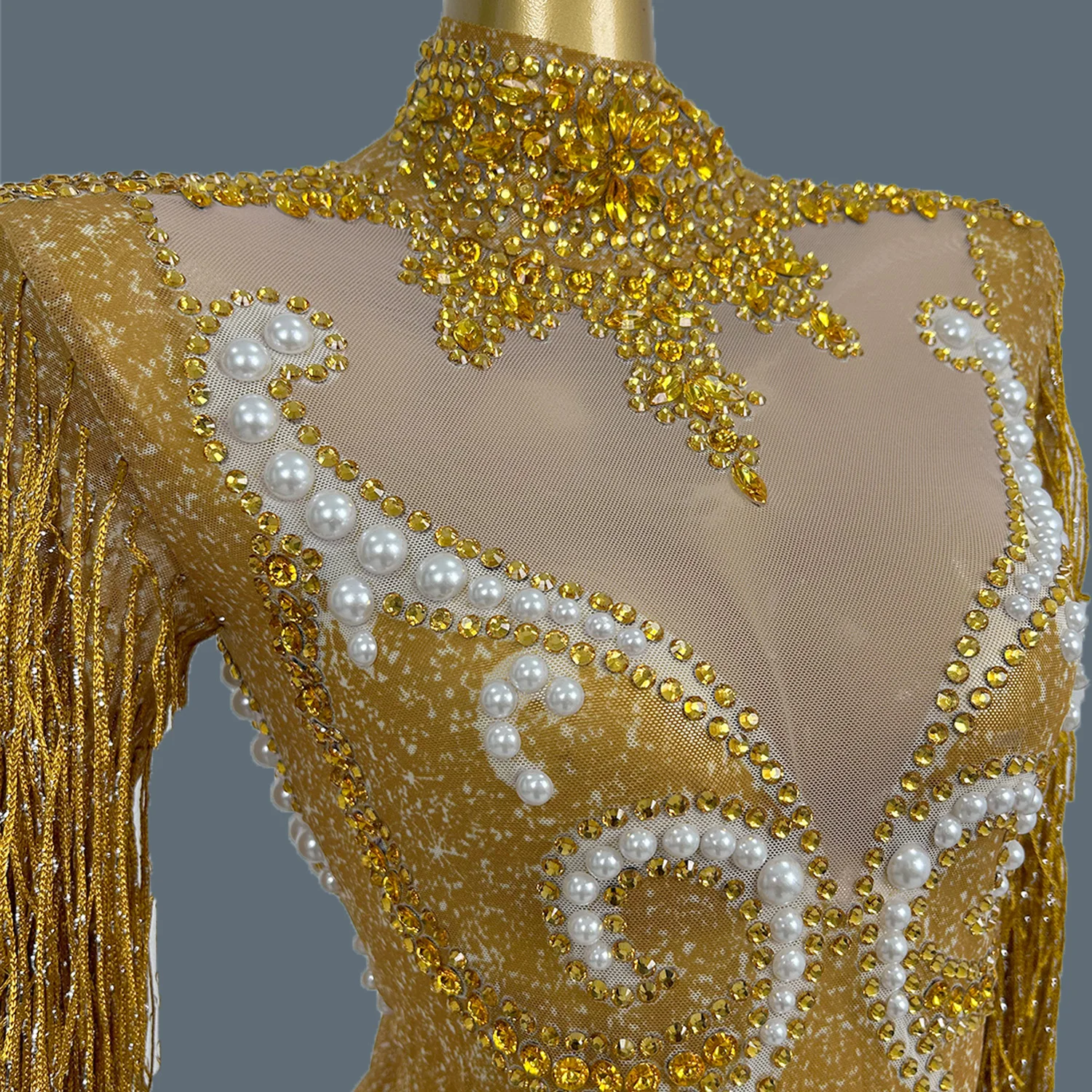 Sexy High-end Fringes Bodysuit Women Sexy Dance Performance Costume Nightclub Showgirl Stage Bodysuit Rhinestone Bodysuit Yanhui